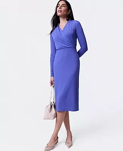 Ann Taylor Draped Knit Midi Sheath Dress In Blue