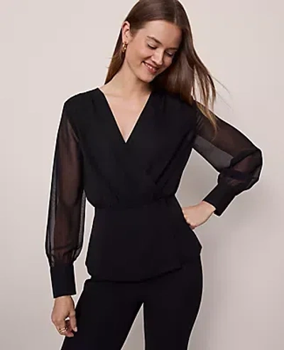 Ann Taylor Draped Wrap Blouse In Black