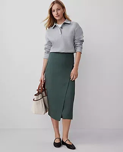 Ann Taylor Effortless Midi Wrap Skirt In Dried Cilantro