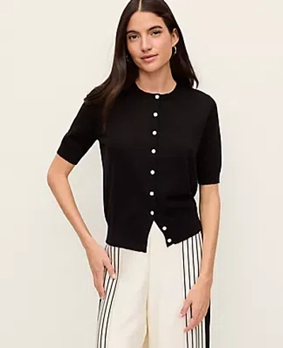 Ann Taylor Elbow Sleeve Ann Cardigan In Black