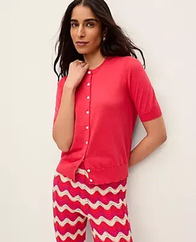 Ann Taylor Elbow Sleeve Ann Cardigan In Red