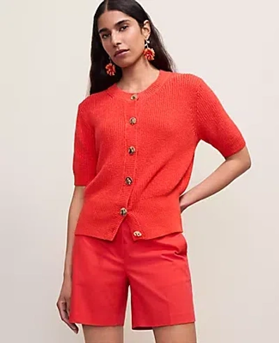 Ann Taylor Elbow Sleeve Cardigan In Red