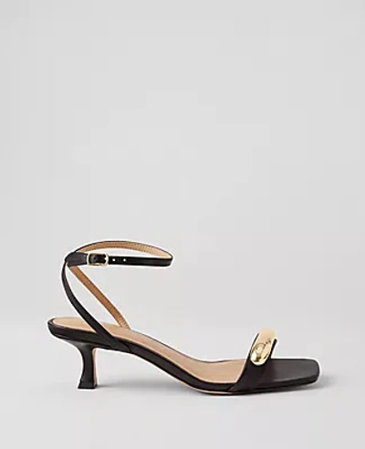 Ann Taylor Embellished Ankle Wrap Heeled Sandals In Black