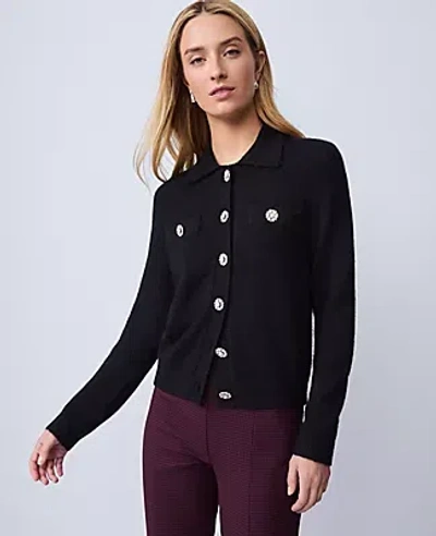 Ann Taylor Embellished Collared Cardigan In Black