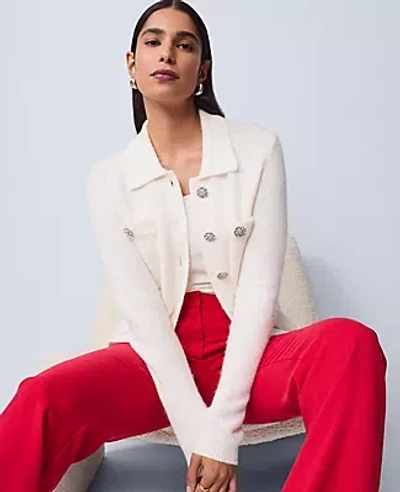 Ann Taylor Embellished Collared Cardigan In White