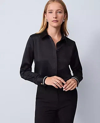 Ann Taylor Embellished Cuff Essential Shirt In Black