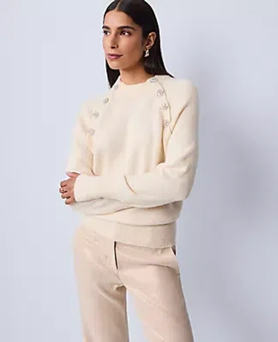 Ann Taylor Embellished Mock Neck Sweater In White