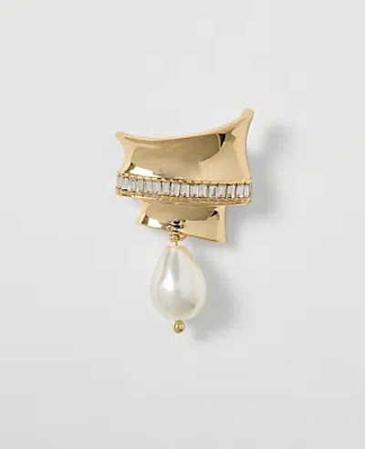 Ann Taylor Embellished Pearl Brooch In Gold
