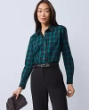 Ann Taylor Embellished Plaid Relaxed Perfect Shirt In Green
