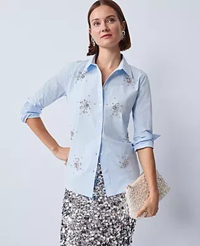Ann Taylor Embellished Relaxed Perfect Shirt In Blue