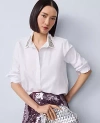 Ann Taylor Embellished Relaxed Perfect Shirt In White