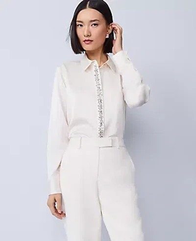 Ann Taylor Embellished Satin Essential Shirt In White