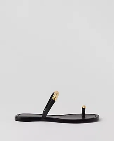 Ann Taylor Embellished Toe Ring Leather Sandals In Black