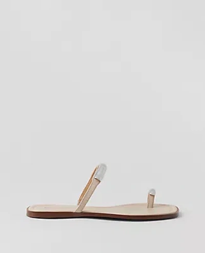 Ann Taylor Embellished Toe Ring Leather Sandals In Pearl Shadow