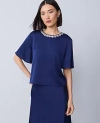 Ann Taylor Embellished Trim Satin Top In Blue