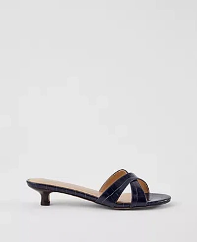Ann Taylor Embossed Crossover Slingback Kitten Heel Sandals In Night Sky