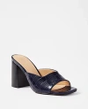 Ann Taylor Embossed Leather High Block Heel Mule Sandals In Night Sky