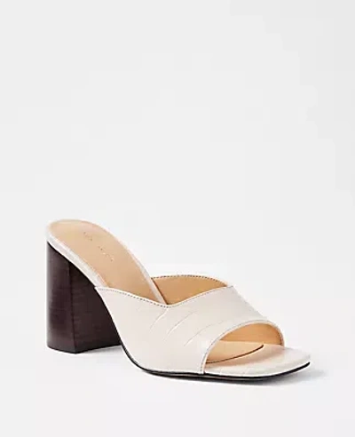 Ann Taylor Embossed Leather High Block Heel Mule Sandals In Pearl Shadow