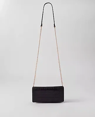 Ann Taylor Embossed Mini Crossbody Bag With Chain Strap In Black