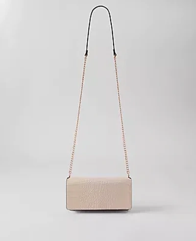Ann Taylor Embossed Mini Crossbody Bag With Chain Strap In Pearl Shadow