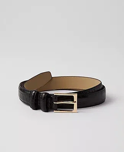 Ann Taylor Embossed Rectangle Buckle Belt In Black