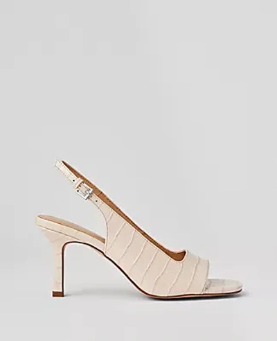 Ann Taylor Embossed Square Toe Slingback Sandals In Pearl Shadow