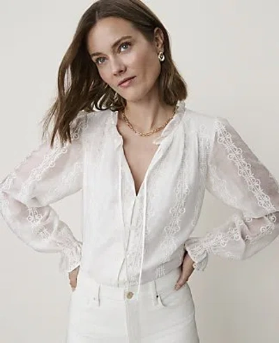 Ann Taylor Embroidered Blouson Sleeve Blouse In Winter White