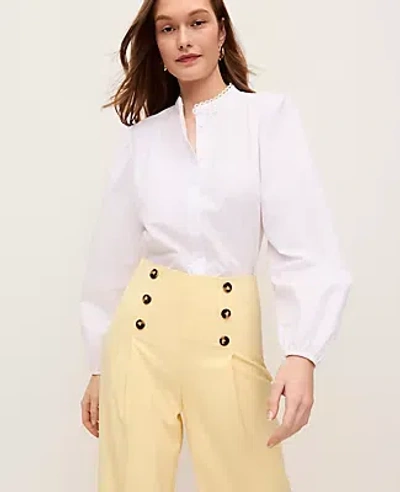 Ann Taylor Embroidered Collar Blouse In White