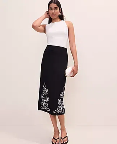 Ann Taylor Embroidered Column Midi Skirt In Black