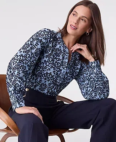Ann Taylor Embroidered Floral Blouse In Blue