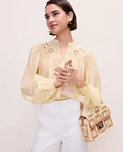Ann Taylor Embroidered Gathered Blouse In Yellow
