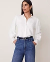 Ann Taylor Embroidered Linen-blend Pocket Shirt In White