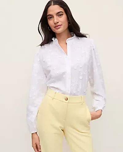 Ann Taylor Embroidered Ruffle Collar Shirt In White