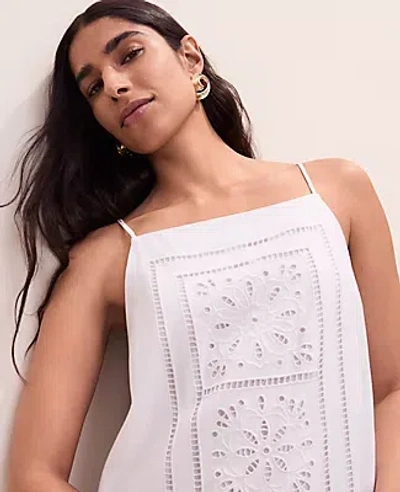 Ann Taylor Embroidered Shift Dress In White