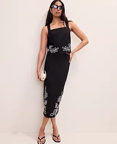 Ann Taylor Embroidered Square Neck Tank Top In Black