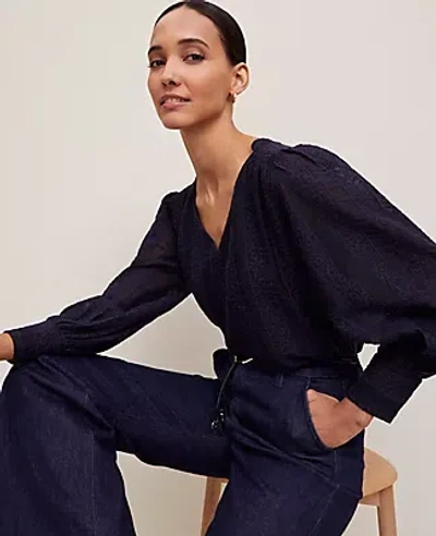 Ann Taylor Embroidered V-neck Popover Top In Night Sky