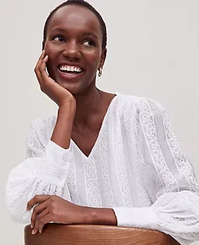 Ann Taylor Embroidered V-neck Popover Top In White