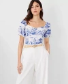 Ann Taylor Emerald Bay Toile Puff Sleeve Top In Dazzling Blue C