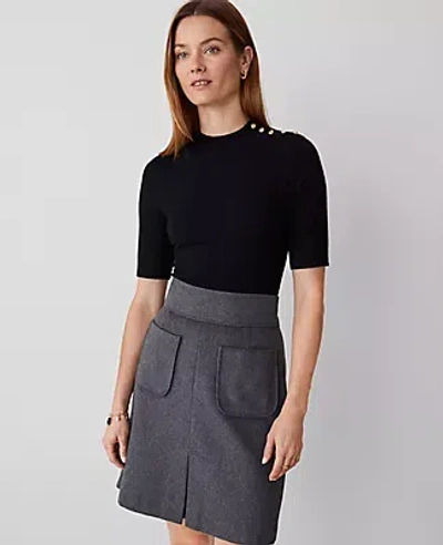 Ann Taylor Essential Button Mock Neck Sweater Tee In Black