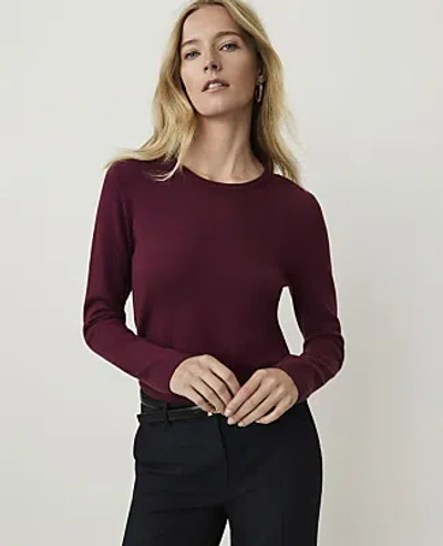 Ann Taylor Essential Crew Neck Sweater In Tinto Red