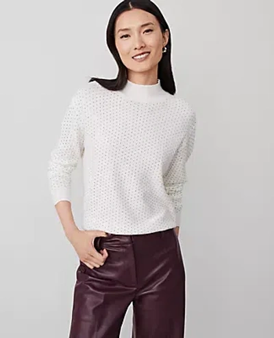 Ann Taylor Essential Embellished Mock Neck Sweater In Winter White