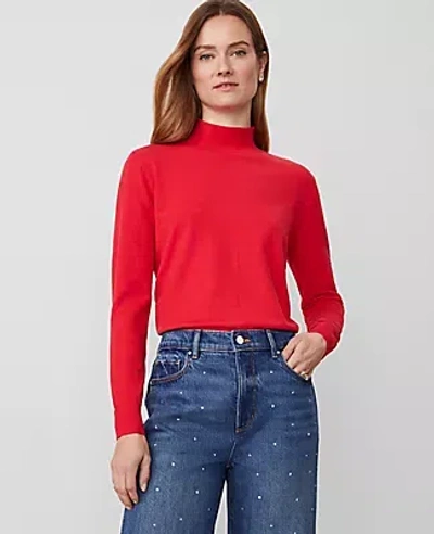 Ann Taylor Essential Mock Neck Sweater In Iconic Red
