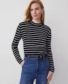 Ann Taylor Essential Stripe Mock-neck Sweater In Black/white Combo