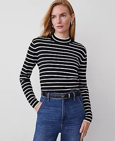 Ann Taylor Essential Stripe Mock-neck Sweater In Black/white Combo