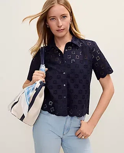 Ann Taylor Eyelet Blouse In Black