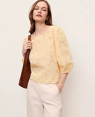 Ann Taylor Eyelet Boatneck Blouse In White