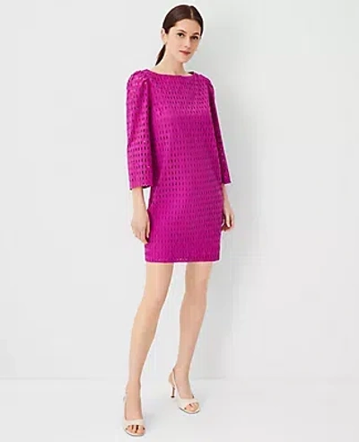 Ann Taylor Eyelet Boatneck Shift Dress In Magenta Shadow