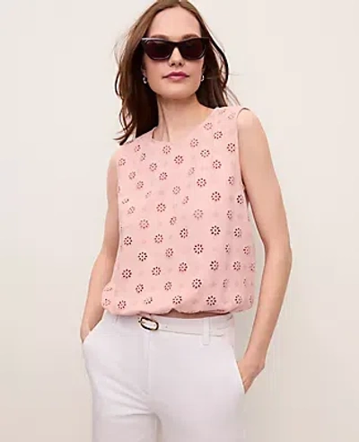 Ann Taylor Eyelet Bubble Hem Top In Pink