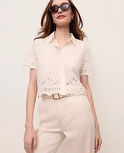 Ann Taylor Eyelet Button Down Shirt In White