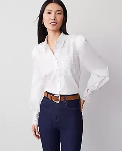 Ann Taylor Eyelet Embroidered Pocket Shirt In White